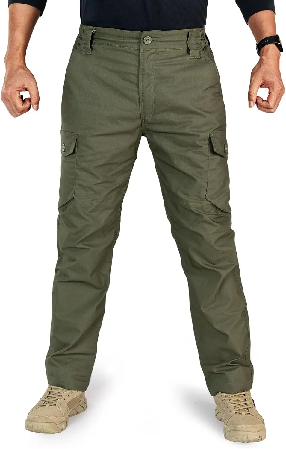 IDOGEAR Men's Flex Tactical Cargo Pants Lightweight Water Resistant Ripstop Stretch Casual Trousers Everyday Basic Pants