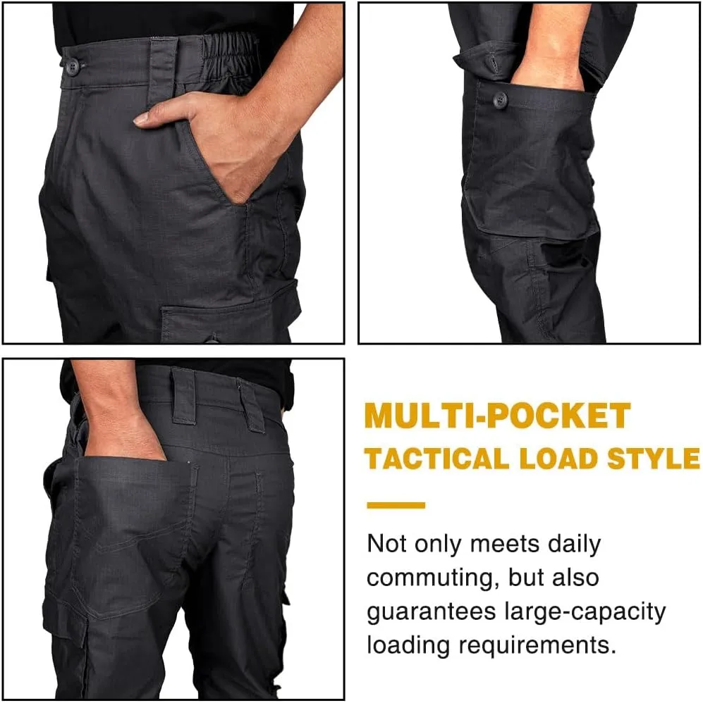 IDOGEAR Men's Flex Tactical Cargo Pants Lightweight Water Resistant Ripstop Stretch Casual Trousers Everyday Basic Pants