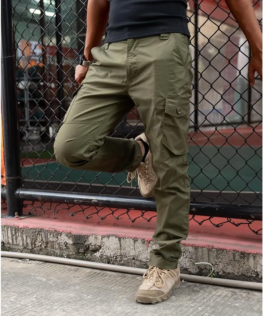 IDOGEAR Men's Flex Tactical Cargo Pants Lightweight Water Resistant Ripstop Stretch Casual Trousers Everyday Basic Pants