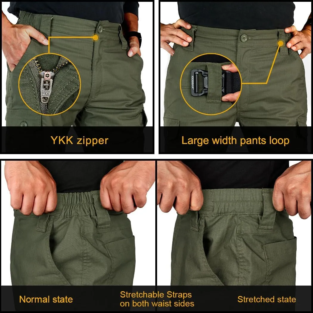 IDOGEAR Men's Flex Tactical Cargo Pants Lightweight Water Resistant Ripstop Stretch Casual Trousers Everyday Basic Pants