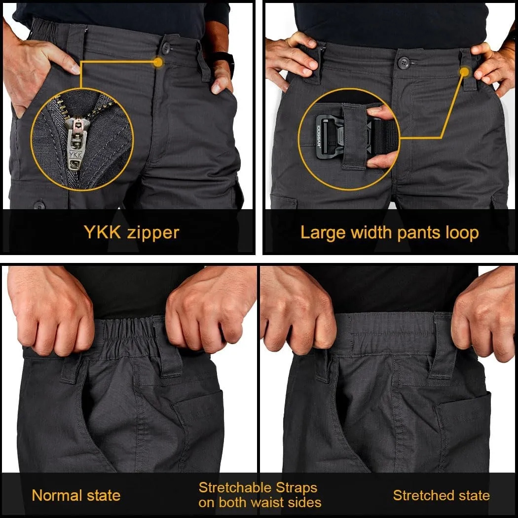 IDOGEAR Men's Flex Tactical Cargo Pants Lightweight Water Resistant Ripstop Stretch Casual Trousers Everyday Basic Pants