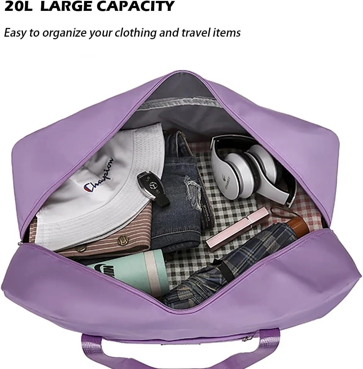 IMCUZUR Purple Travel Duffel Bag, Spirit/Frontier Personal Item, 17x13x6 Inches, Water-Resistant, Durable