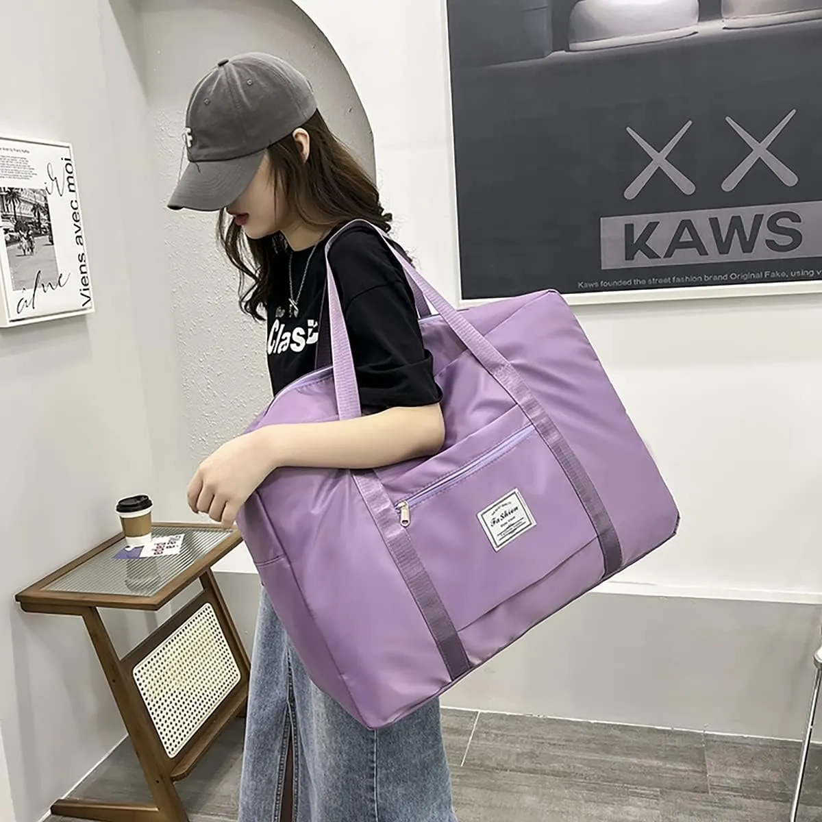 IMCUZUR Purple Travel Duffel Bag, Spirit/Frontier Personal Item, 17x13x6 Inches, Water-Resistant, Durable