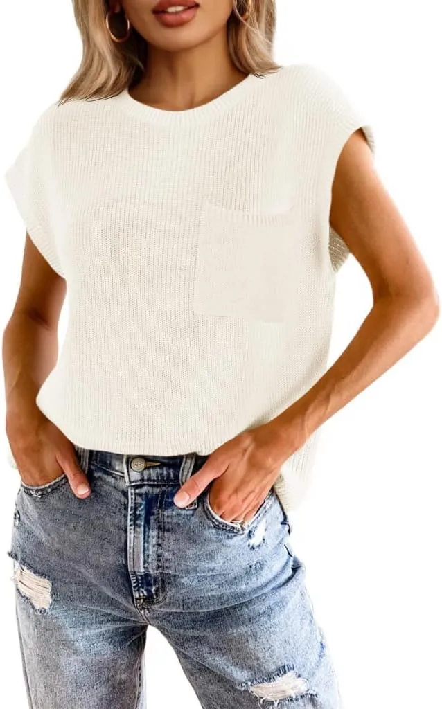 Imily Bela Summer Short Sleeve Sweater for Women 2025 Crew Neck Ribbed Knit Vests Trendy Pullover Tops