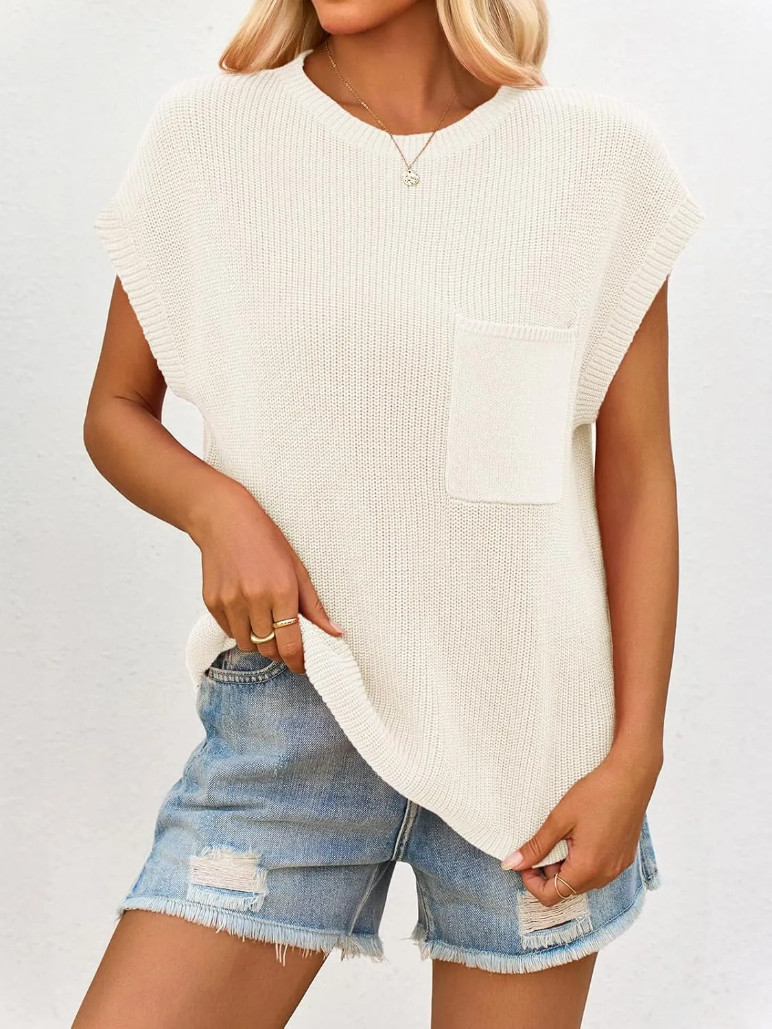 Imily Bela Summer Short Sleeve Sweater for Women 2025 Crew Neck Ribbed Knit Vests Trendy Pullover Tops
