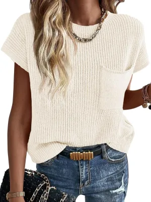 Imily Bela Summer Short Sleeve Sweater for Women 2025 Crew Neck Ribbed Knit Vests Trendy Pullover Tops