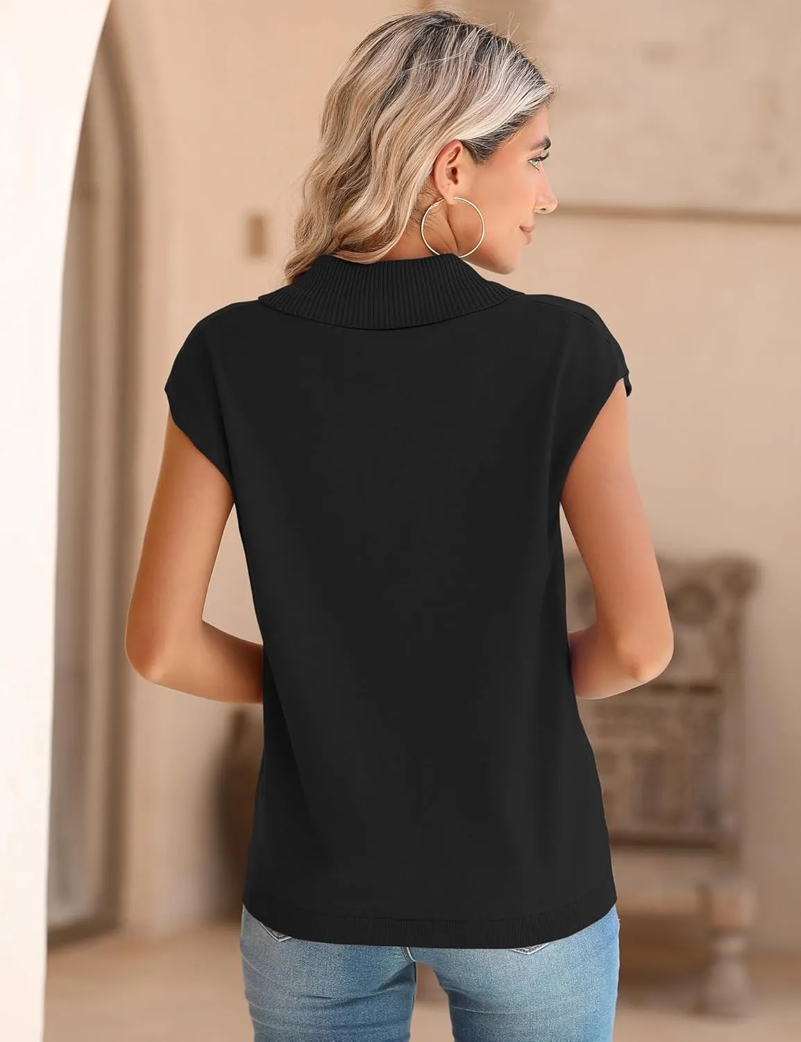 Ivicoer Sweater Vest Women V-Neck Knitted Pullover Short Cap Sleeve Collared Tops Dressy Casual 2025 Summer Fashion Trendy