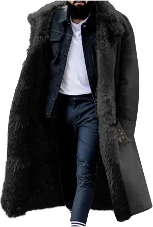 Jacket for Men Fashion Faux Fur Jackets Long Length Fluffy Overcoat Single Breasted Winter Warm Thick Coat Outwear