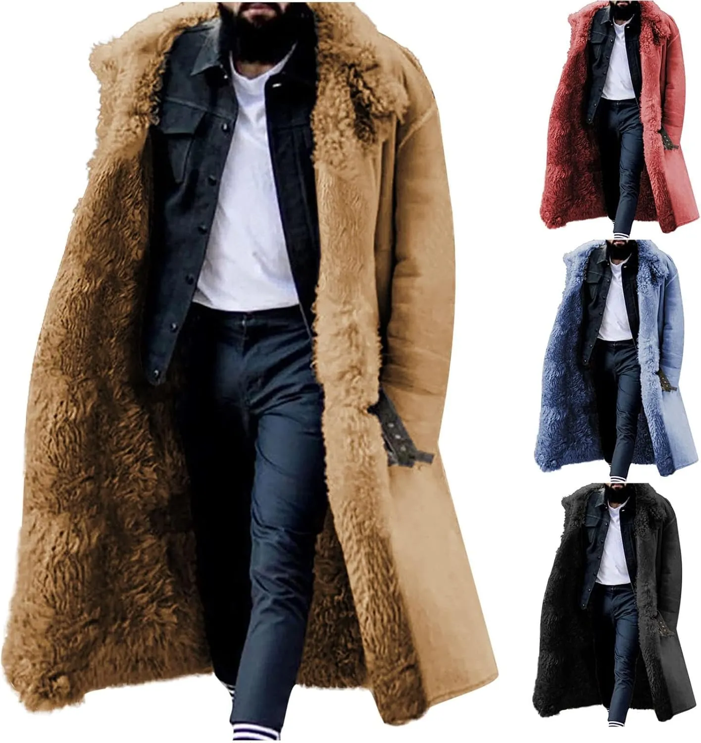 Jacket for Men Fashion Faux Fur Jackets Long Length Fluffy Overcoat Single Breasted Winter Warm Thick Coat Outwear