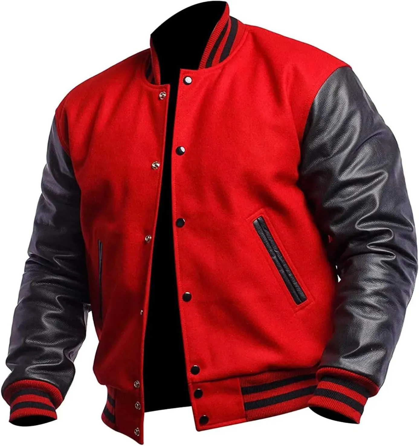 JACKETZONE Varsity Jacket Men Bomber Letterman Leather Sleeves High School Baseball College Jacket