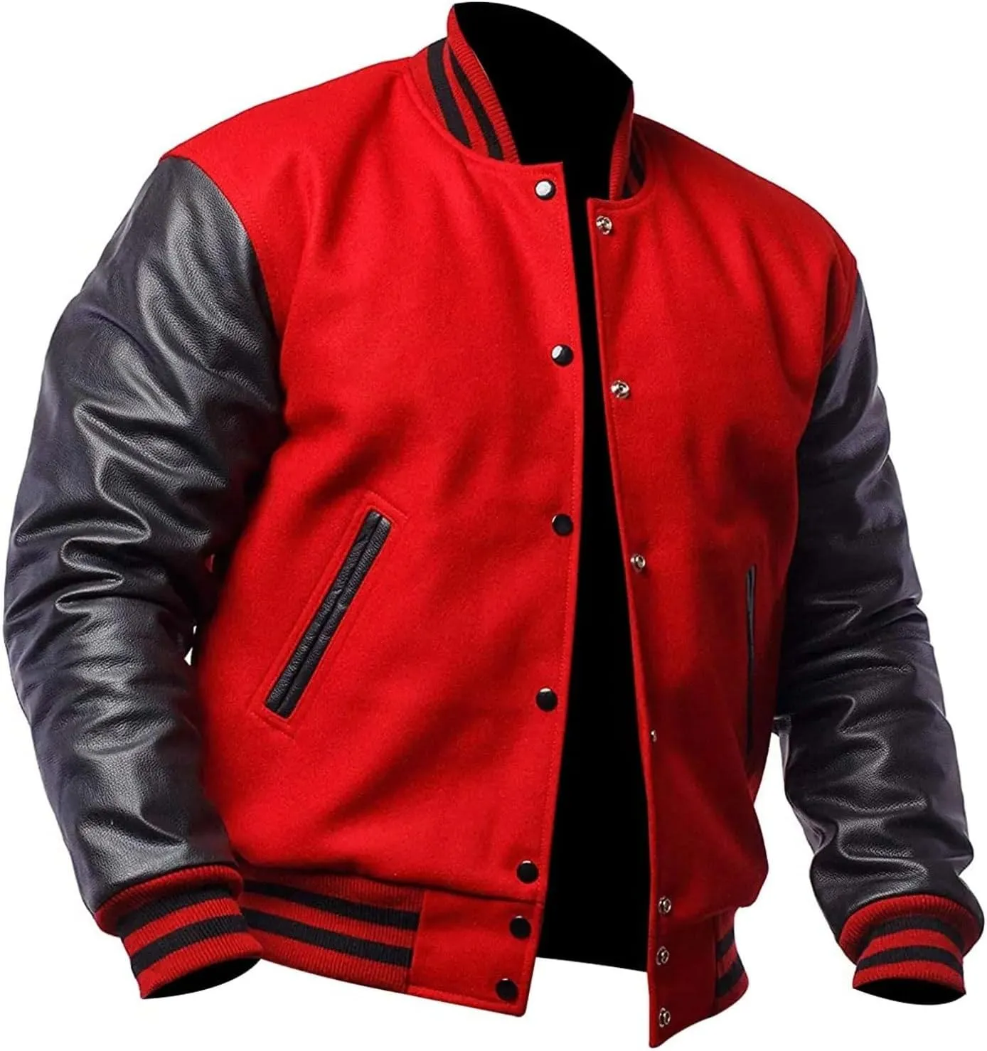 JACKETZONE Varsity Jacket Men Bomber Letterman Leather Sleeves High School Baseball College Jacket