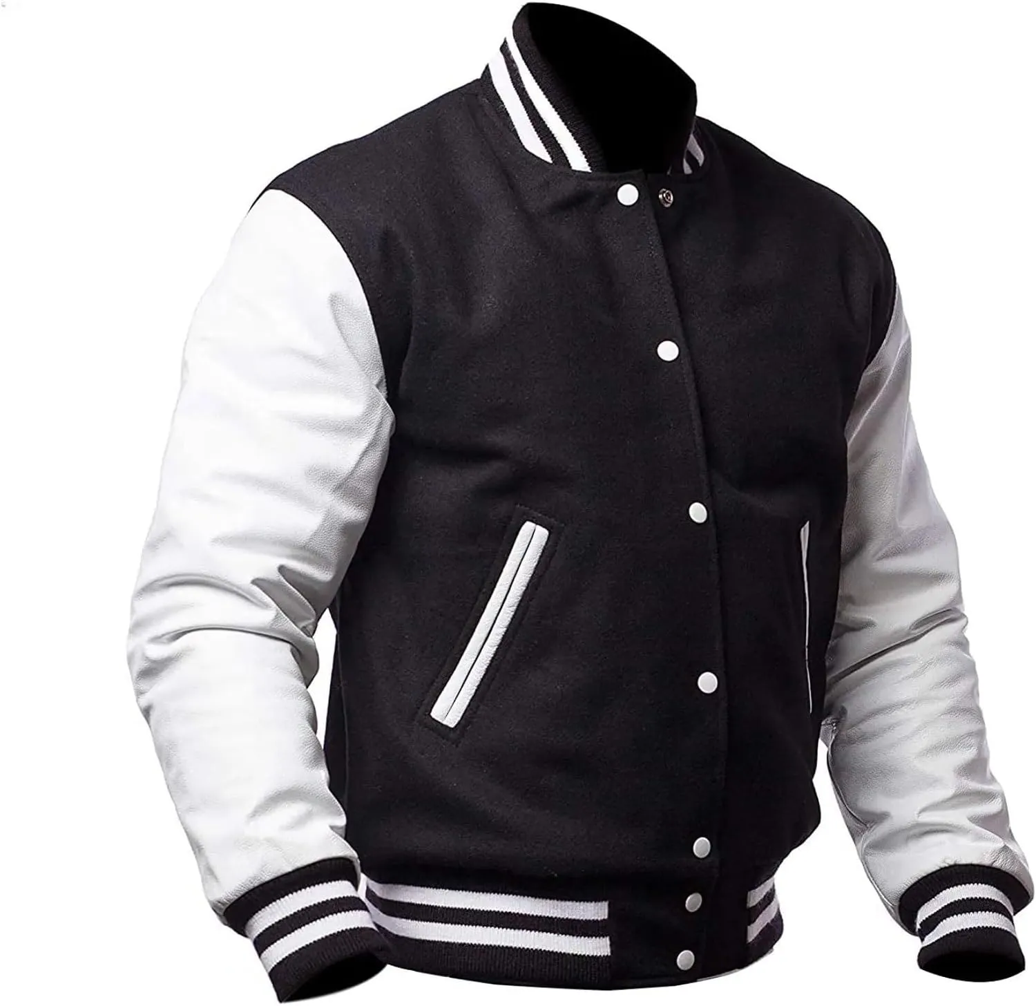 JACKETZONE Varsity Jacket Men Bomber Letterman Leather Sleeves High School Baseball College Jacket