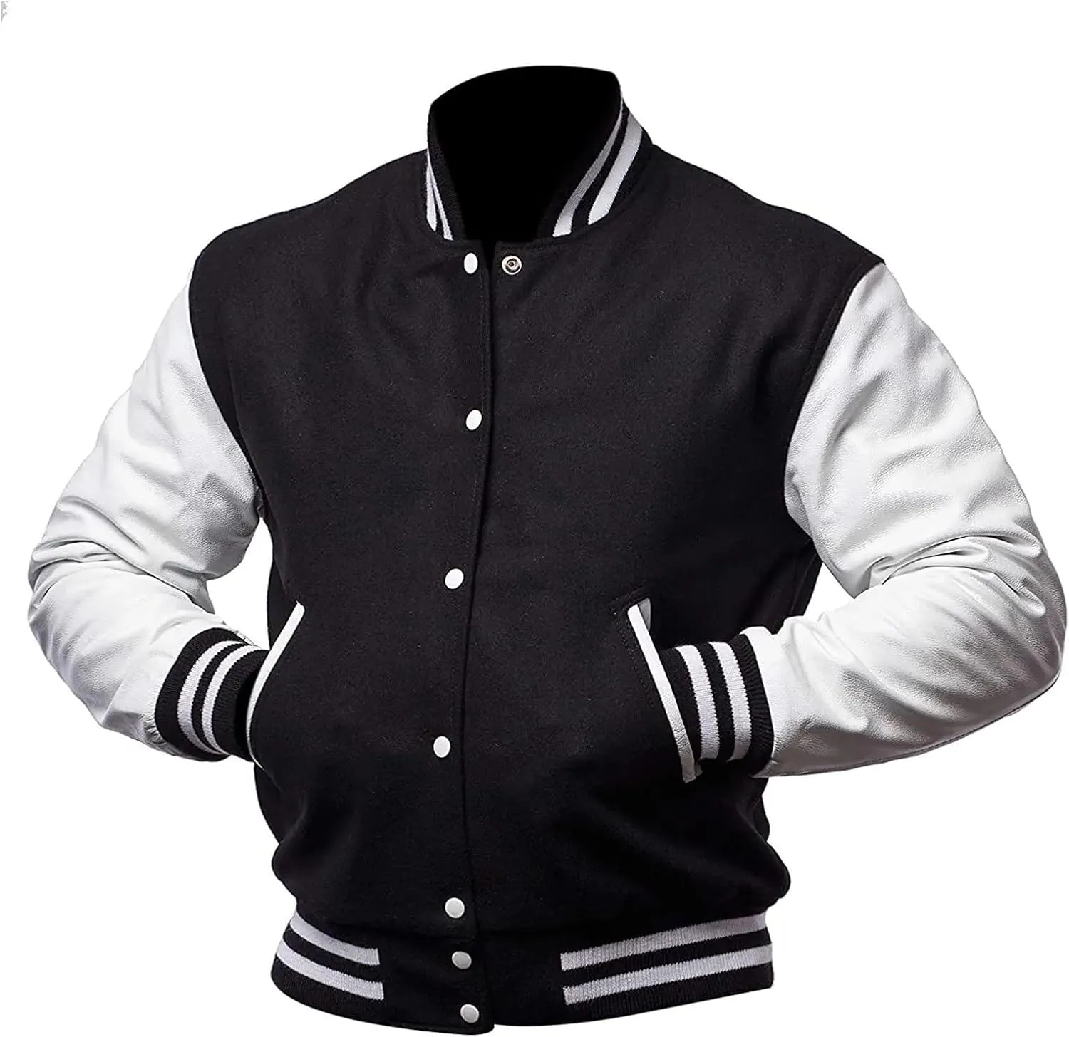 JACKETZONE Varsity Jacket Men Bomber Letterman Leather Sleeves High School Baseball College Jacket