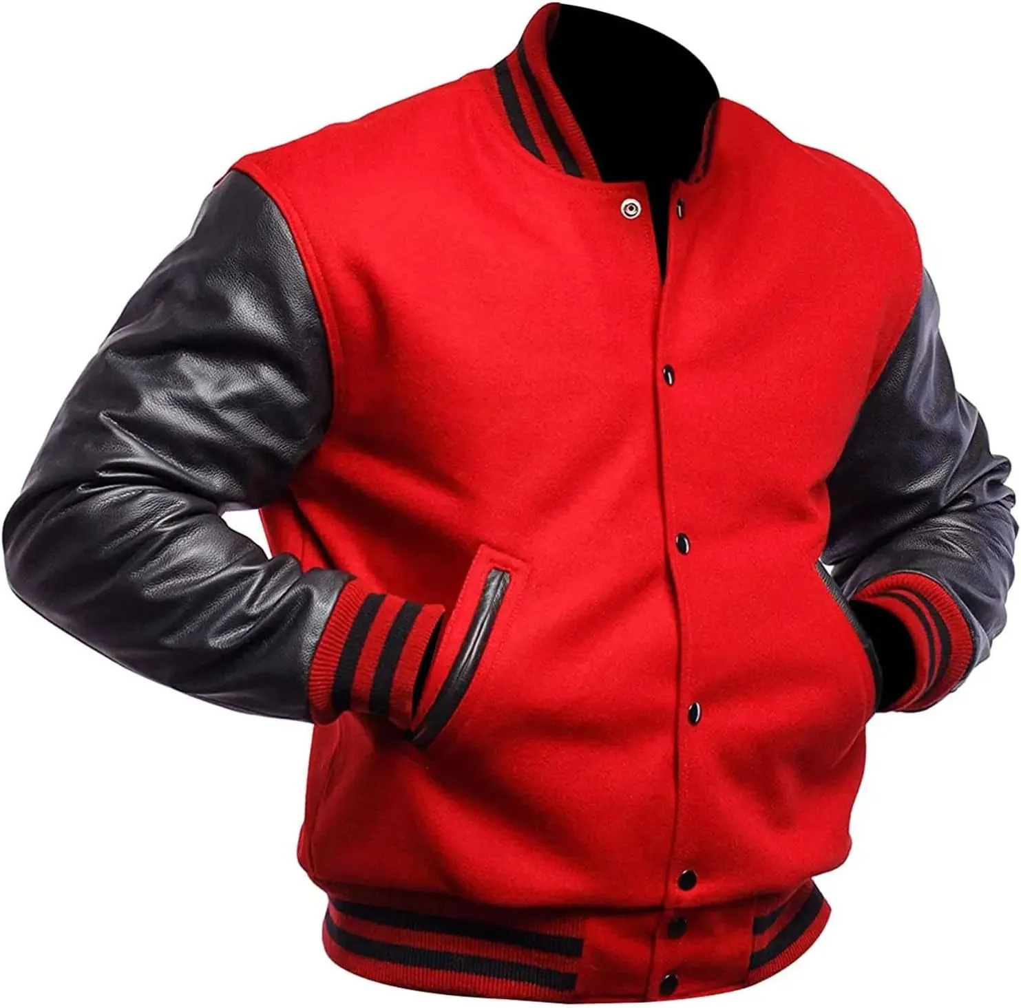 JACKETZONE Varsity Jacket Men Bomber Letterman Leather Sleeves High School Baseball College Jacket