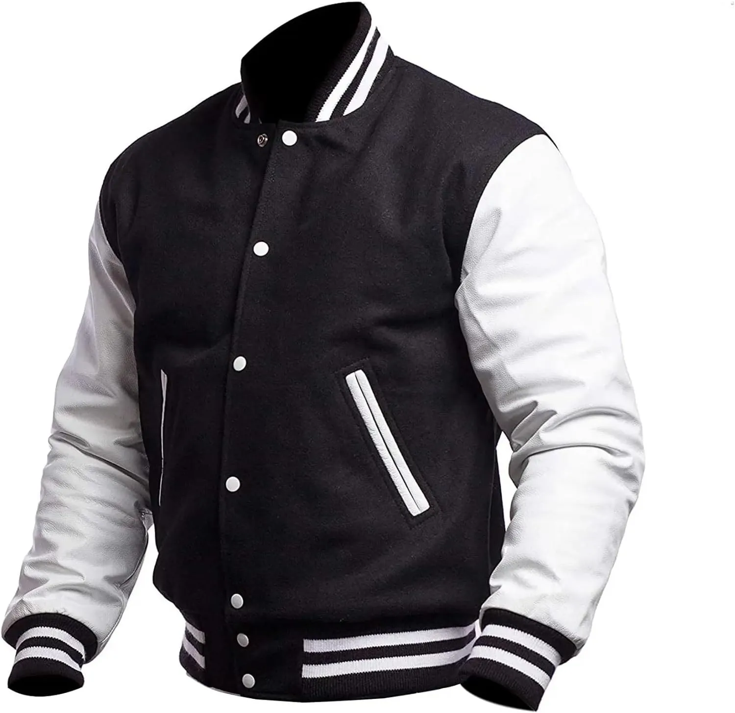 JACKETZONE Varsity Jacket Men Bomber Letterman Leather Sleeves High School Baseball College Jacket
