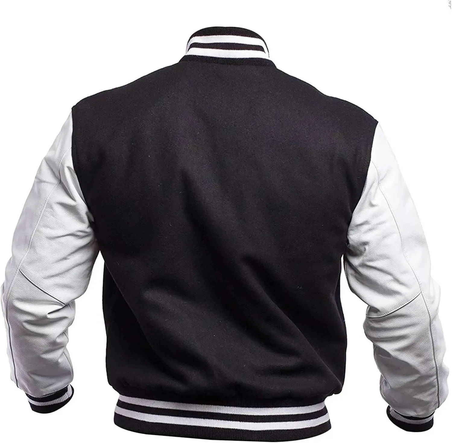 JACKETZONE Varsity Jacket Men Bomber Letterman Leather Sleeves High School Baseball College Jacket