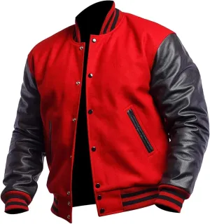 JACKETZONE Varsity Jacket Men Bomber Letterman Leather Sleeves High School Baseball College Jacket