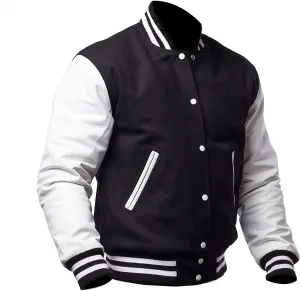 JACKETZONE Varsity Jacket Men Bomber Letterman Leather Sleeves High School Baseball College Jacket