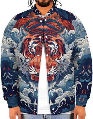 Japanese Tiger King in The Clouds Lightweight Men's Baseball Jackets Relaxed Fit Varsity Bomber Jacket Windbreaker Coat