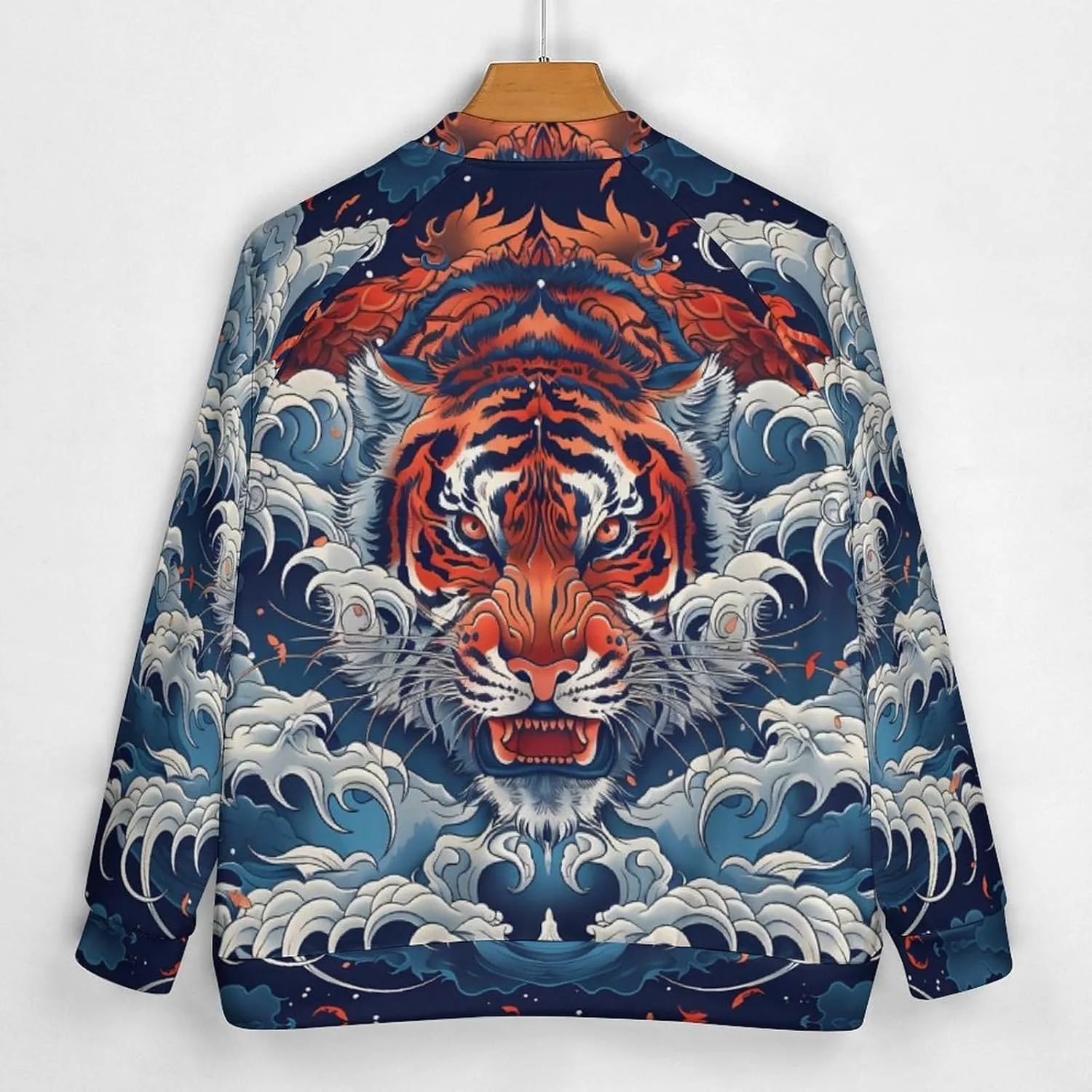 Japanese Tiger King in The Clouds Lightweight Men's Baseball Jackets Relaxed Fit Varsity Bomber Jacket Windbreaker Coat