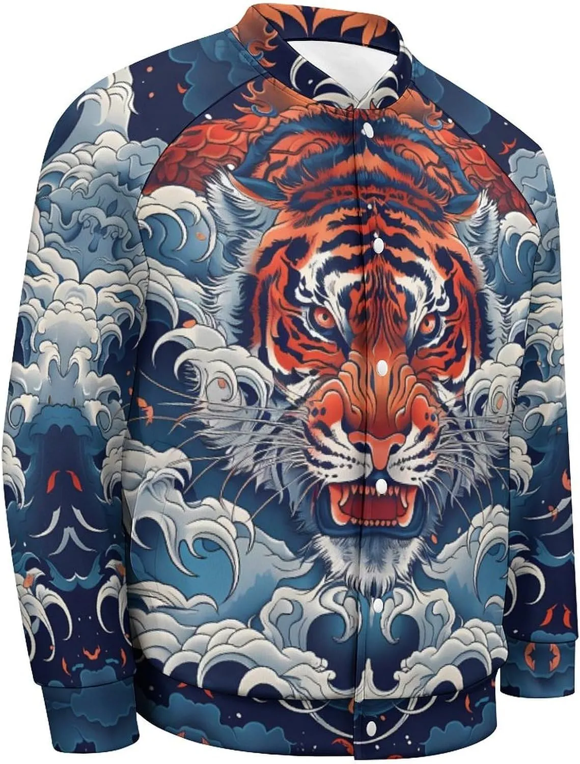 Japanese Tiger King in The Clouds Lightweight Men's Baseball Jackets Relaxed Fit Varsity Bomber Jacket Windbreaker Coat
