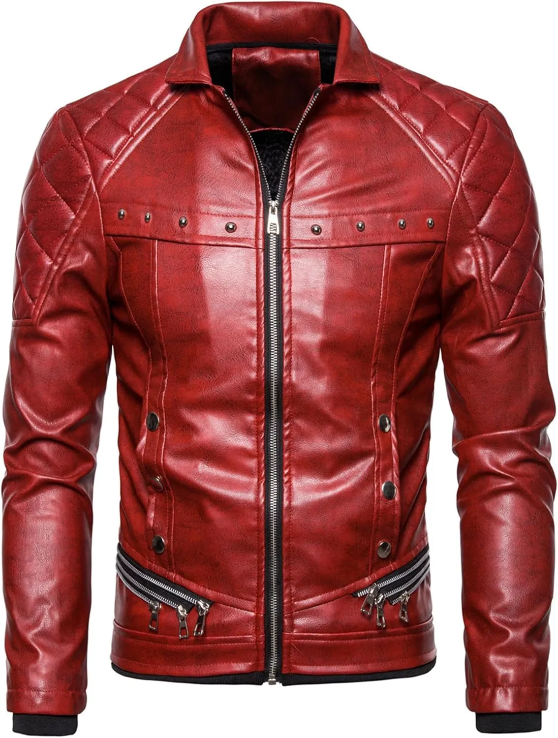 JEShifangjiusu Men'S Removable Fur Collar Jacket Sherpa Lined Zips Faux Leather Jacket Leather Vintage Retro Coat Outwear