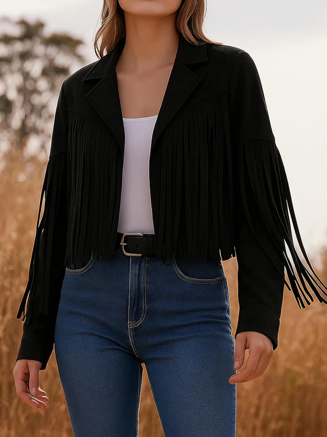 Jild Suede Leather Jacket Women Long Sleeve Fall & Winter Women's Fashion Moto Biker Jacket Open Front Cropped Coat Outerwear