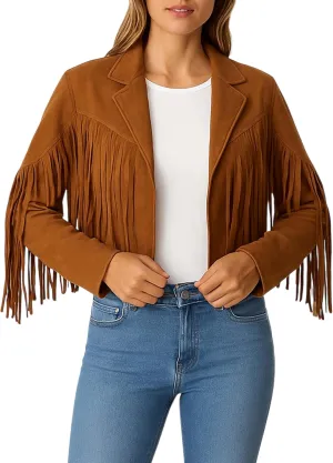 Jild Suede Leather Jacket Women Long Sleeve Fall & Winter Women's Fashion Moto Biker Jacket Open Front Cropped Coat Outerwear