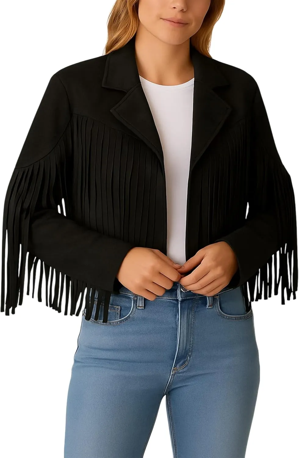Jild Suede Leather Jacket Women Long Sleeve Fall & Winter Women's Fashion Moto Biker Jacket Open Front Cropped Coat Outerwear