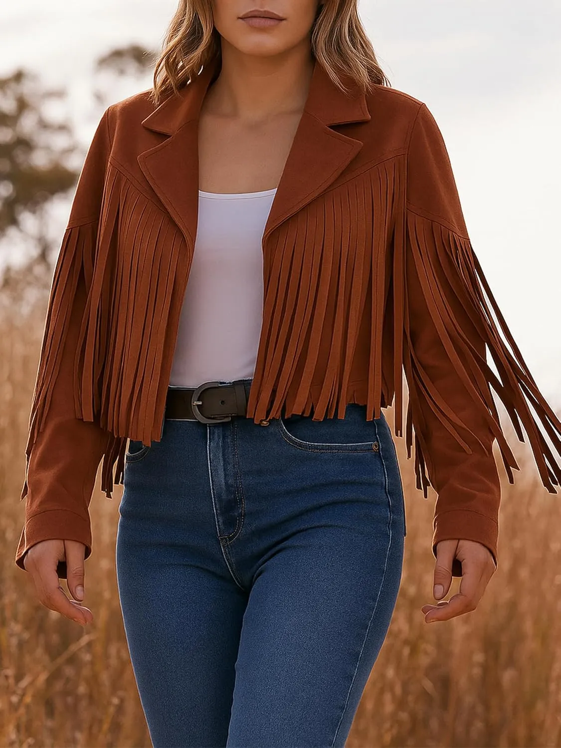 Jild Suede Leather Jacket Women Long Sleeve Fall & Winter Women's Fashion Moto Biker Jacket Open Front Cropped Coat Outerwear