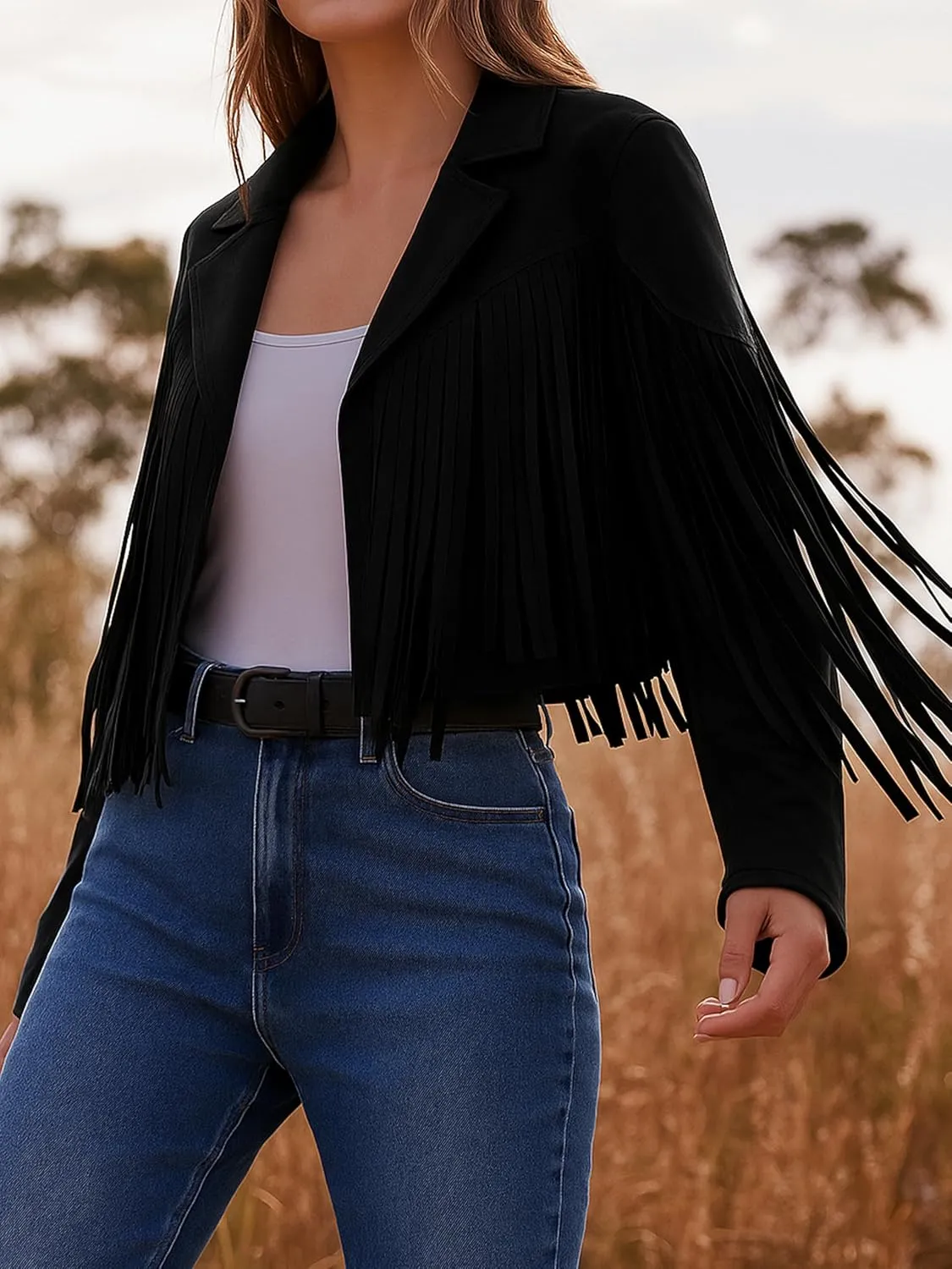 Jild Suede Leather Jacket Women Long Sleeve Fall & Winter Women's Fashion Moto Biker Jacket Open Front Cropped Coat Outerwear