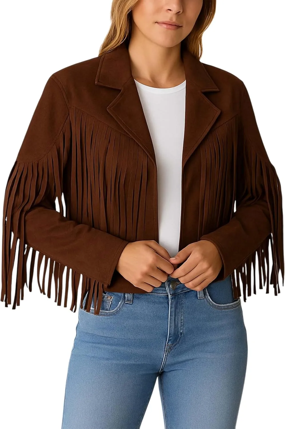 Jild Suede Leather Jacket Women Long Sleeve Fall & Winter Women's Fashion Moto Biker Jacket Open Front Cropped Coat Outerwear