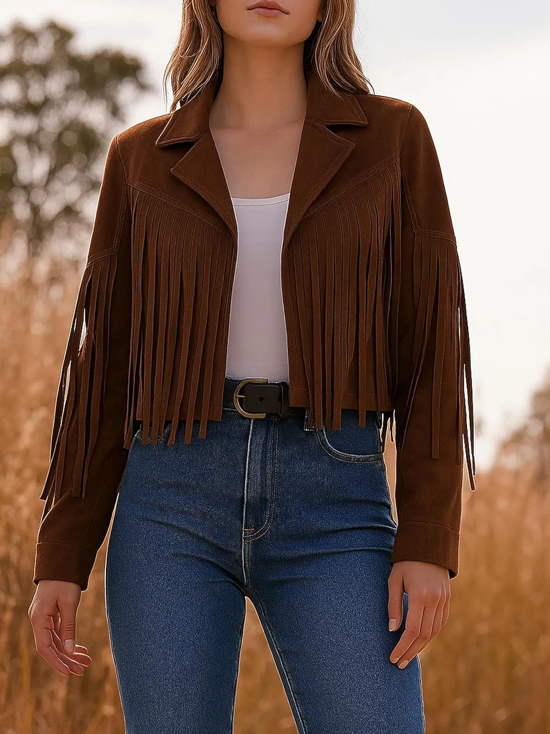 Jild Suede Leather Jacket Women Long Sleeve Fall & Winter Women's Fashion Moto Biker Jacket Open Front Cropped Coat Outerwear
