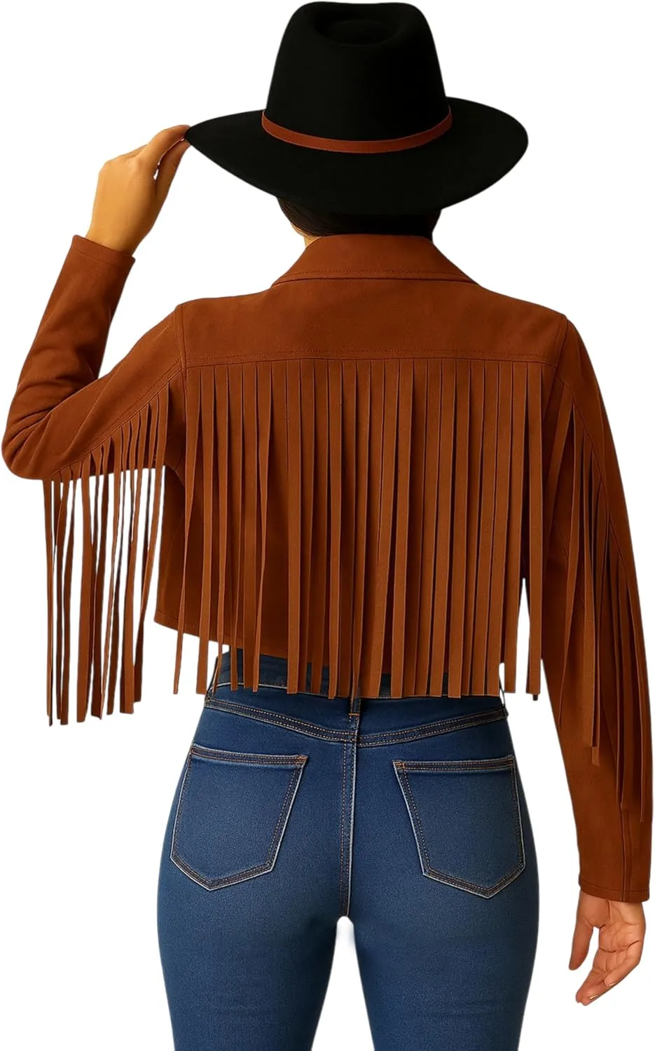 Jild Suede Leather Jacket Women Long Sleeve Fall & Winter Women's Fashion Moto Biker Jacket Open Front Cropped Coat Outerwear