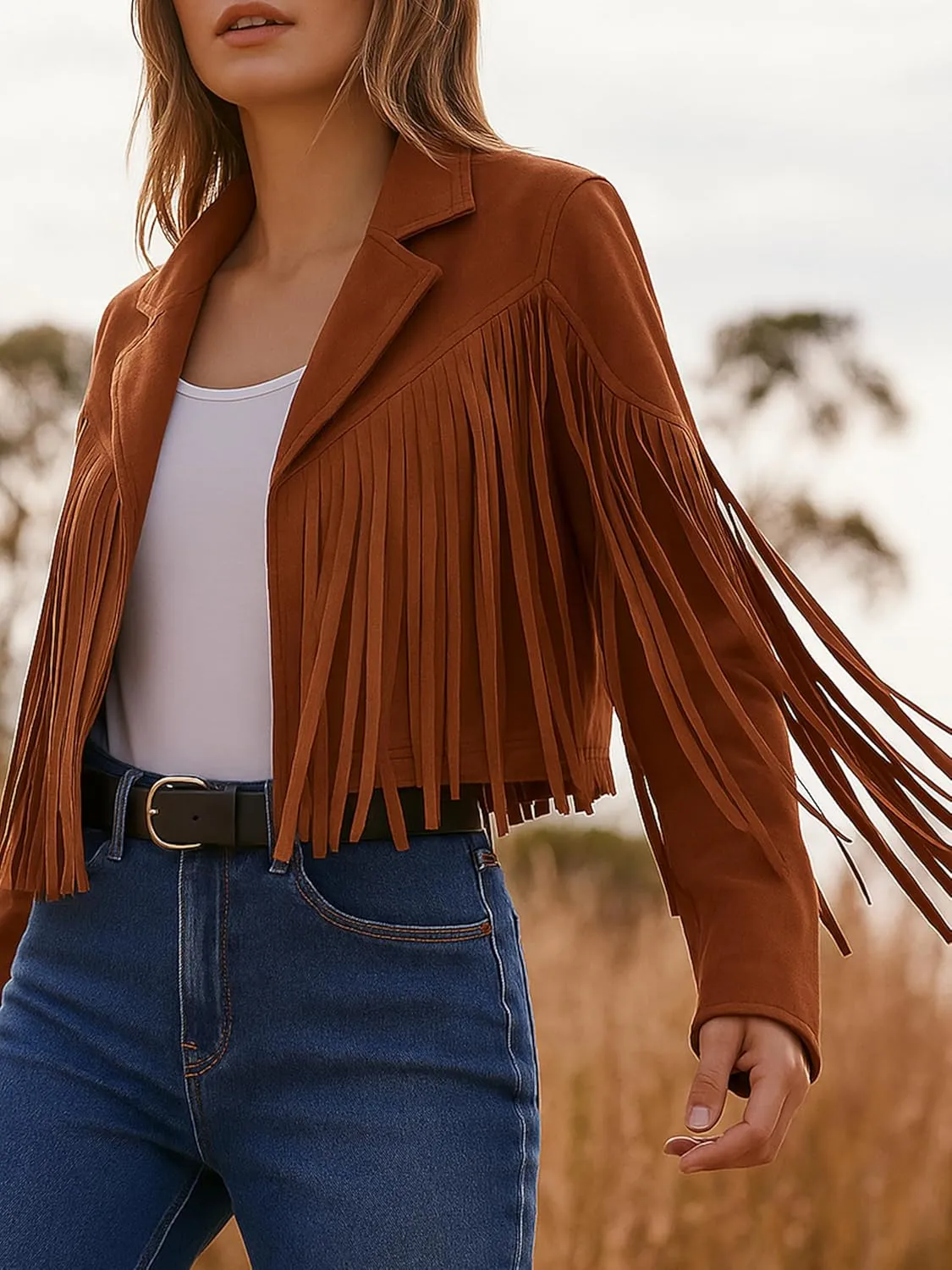 Jild Suede Leather Jacket Women Long Sleeve Fall & Winter Women's Fashion Moto Biker Jacket Open Front Cropped Coat Outerwear