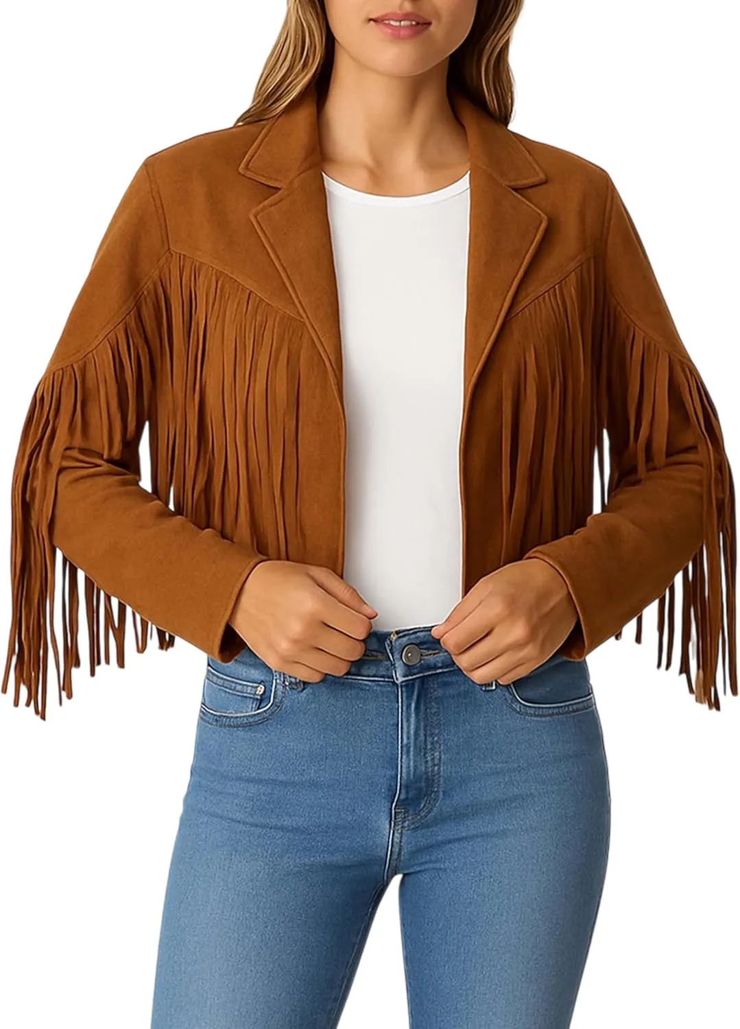 Jild Suede Leather Jacket Women Long Sleeve Fall & Winter Women's Fashion Moto Biker Jacket Open Front Cropped Coat Outerwear