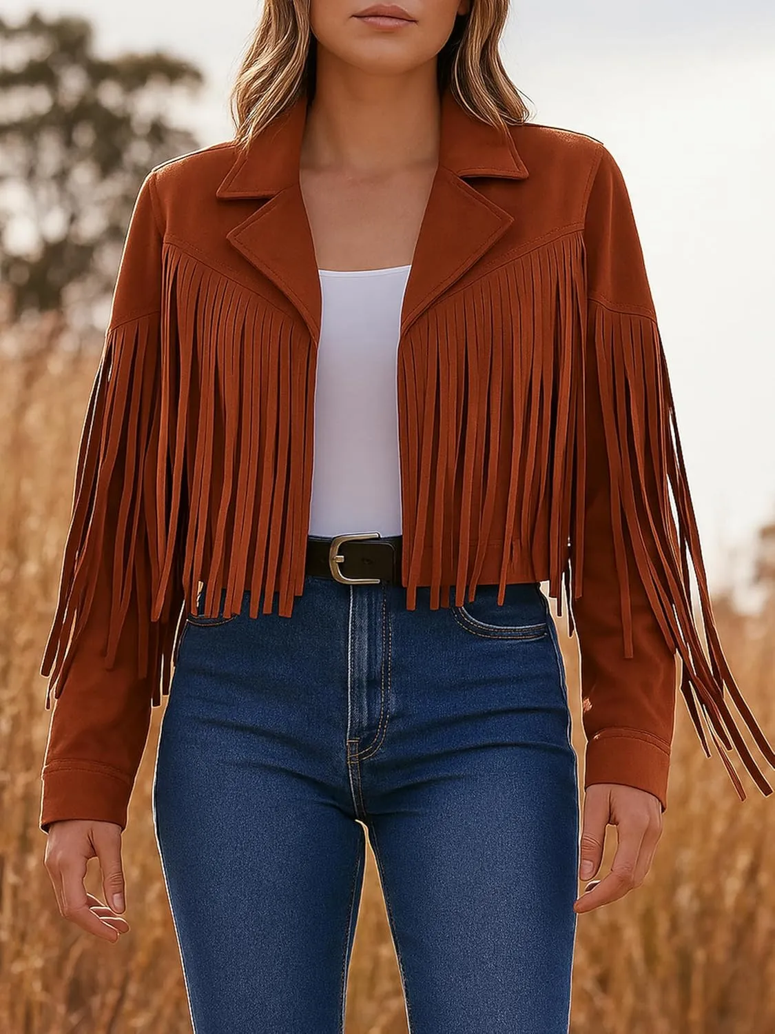 Jild Suede Leather Jacket Women Long Sleeve Fall & Winter Women's Fashion Moto Biker Jacket Open Front Cropped Coat Outerwear