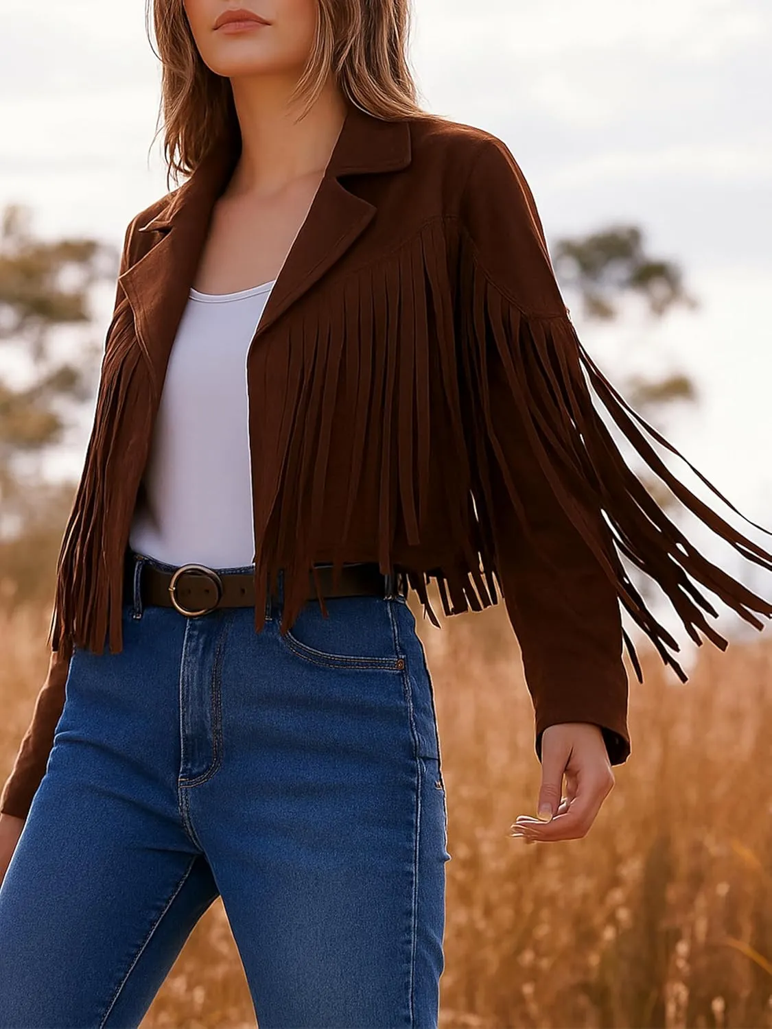 Jild Suede Leather Jacket Women Long Sleeve Fall & Winter Women's Fashion Moto Biker Jacket Open Front Cropped Coat Outerwear