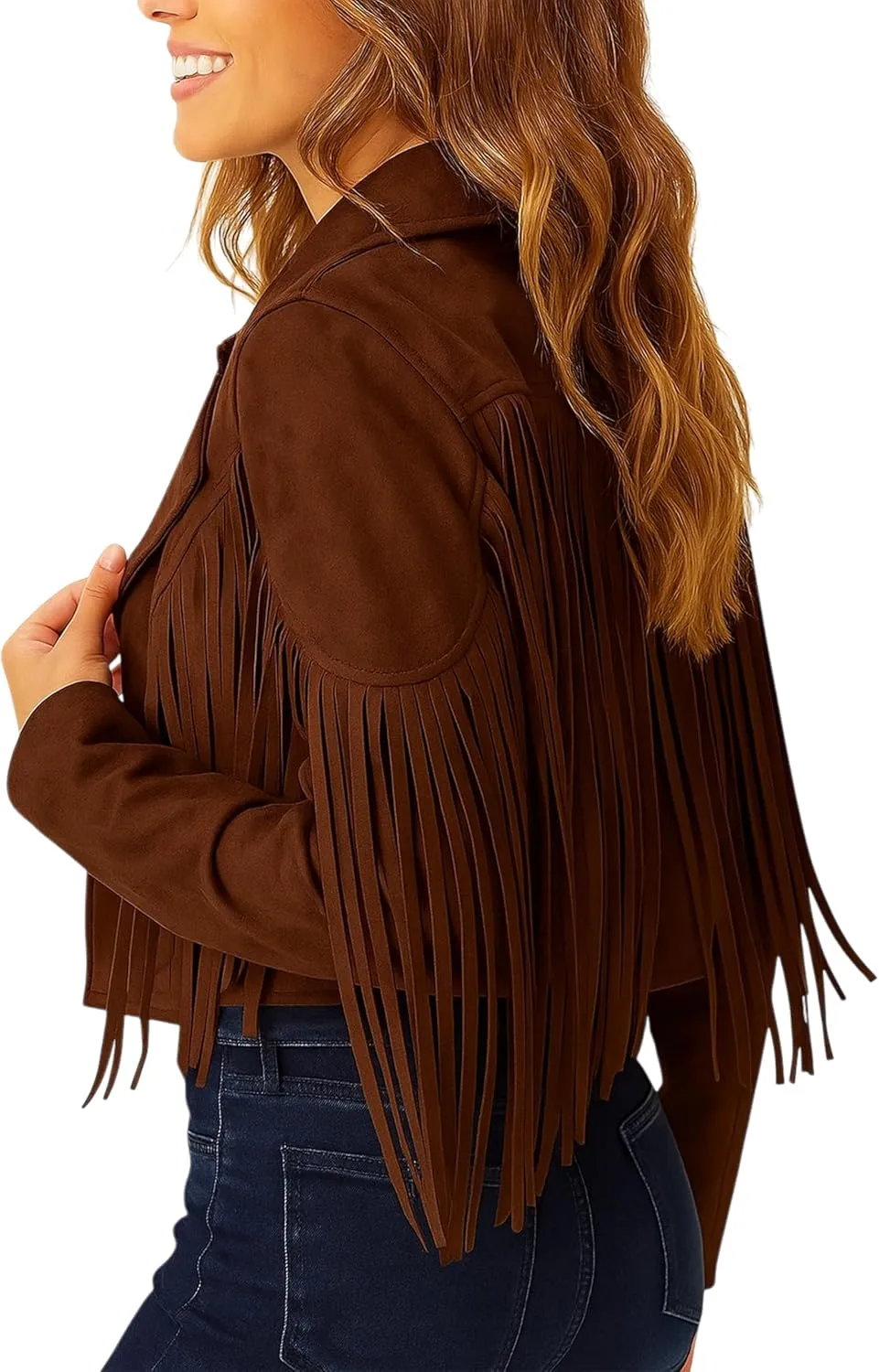 Jild Suede Leather Jacket Women Long Sleeve Fall & Winter Women's Fashion Moto Biker Jacket Open Front Cropped Coat Outerwear