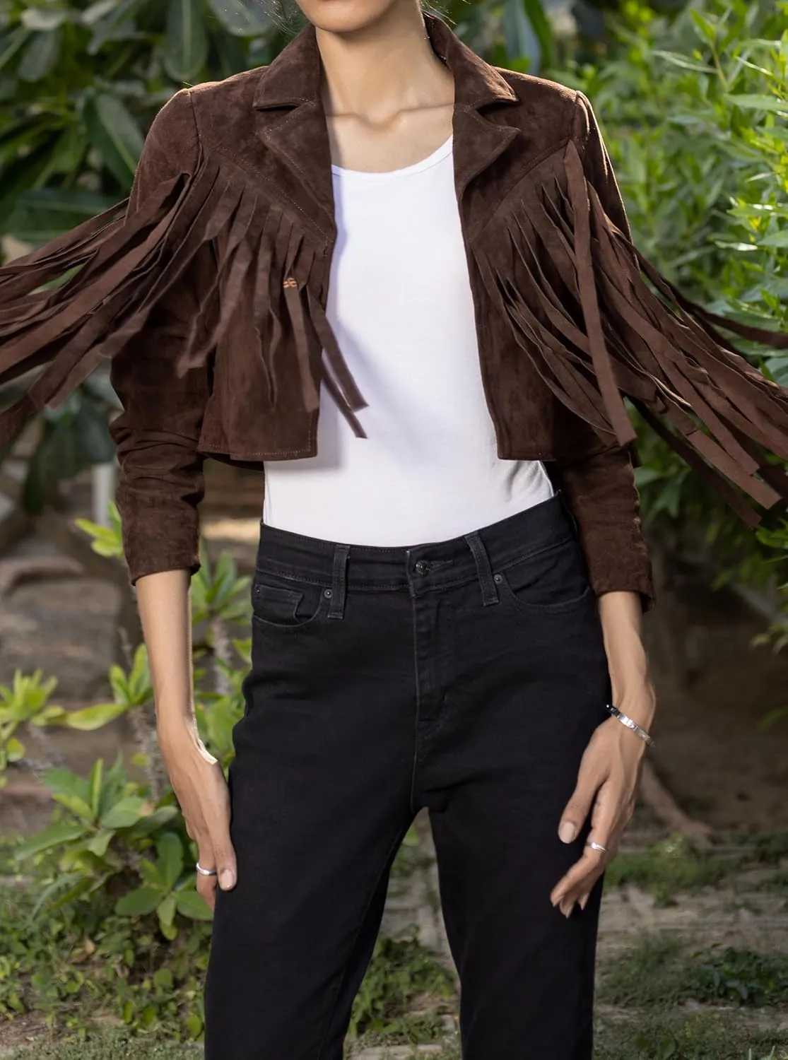 Jild Suede Leather Jacket Women Long Sleeve Fall & Winter Women's Fashion Moto Biker Jacket Open Front Cropped Coat Outerwear