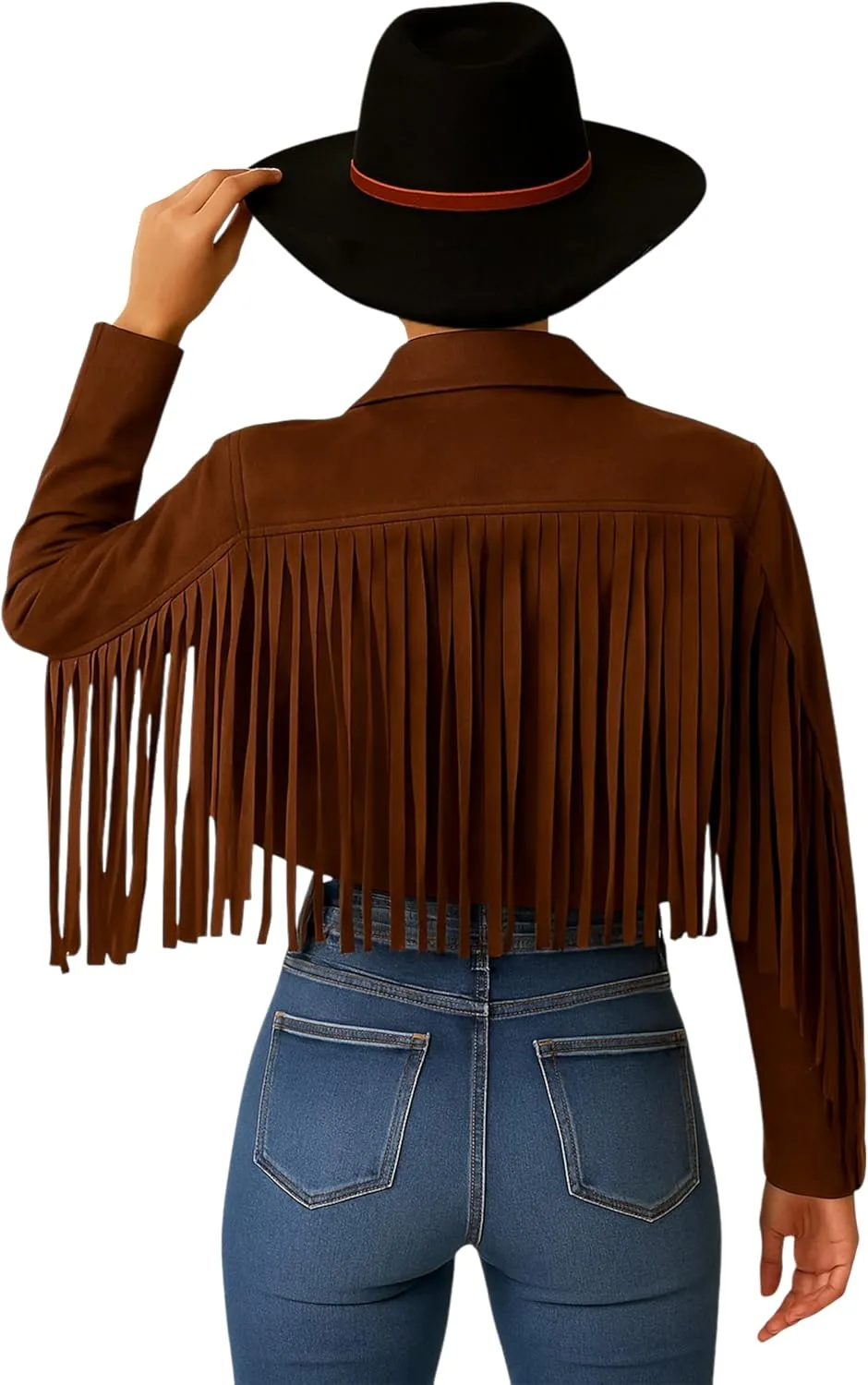 Jild Suede Leather Jacket Women Long Sleeve Fall & Winter Women's Fashion Moto Biker Jacket Open Front Cropped Coat Outerwear