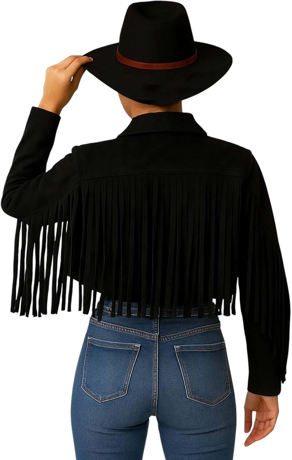 Jild Suede Leather Jacket Women Long Sleeve Fall & Winter Women's Fashion Moto Biker Jacket Open Front Cropped Coat Outerwear