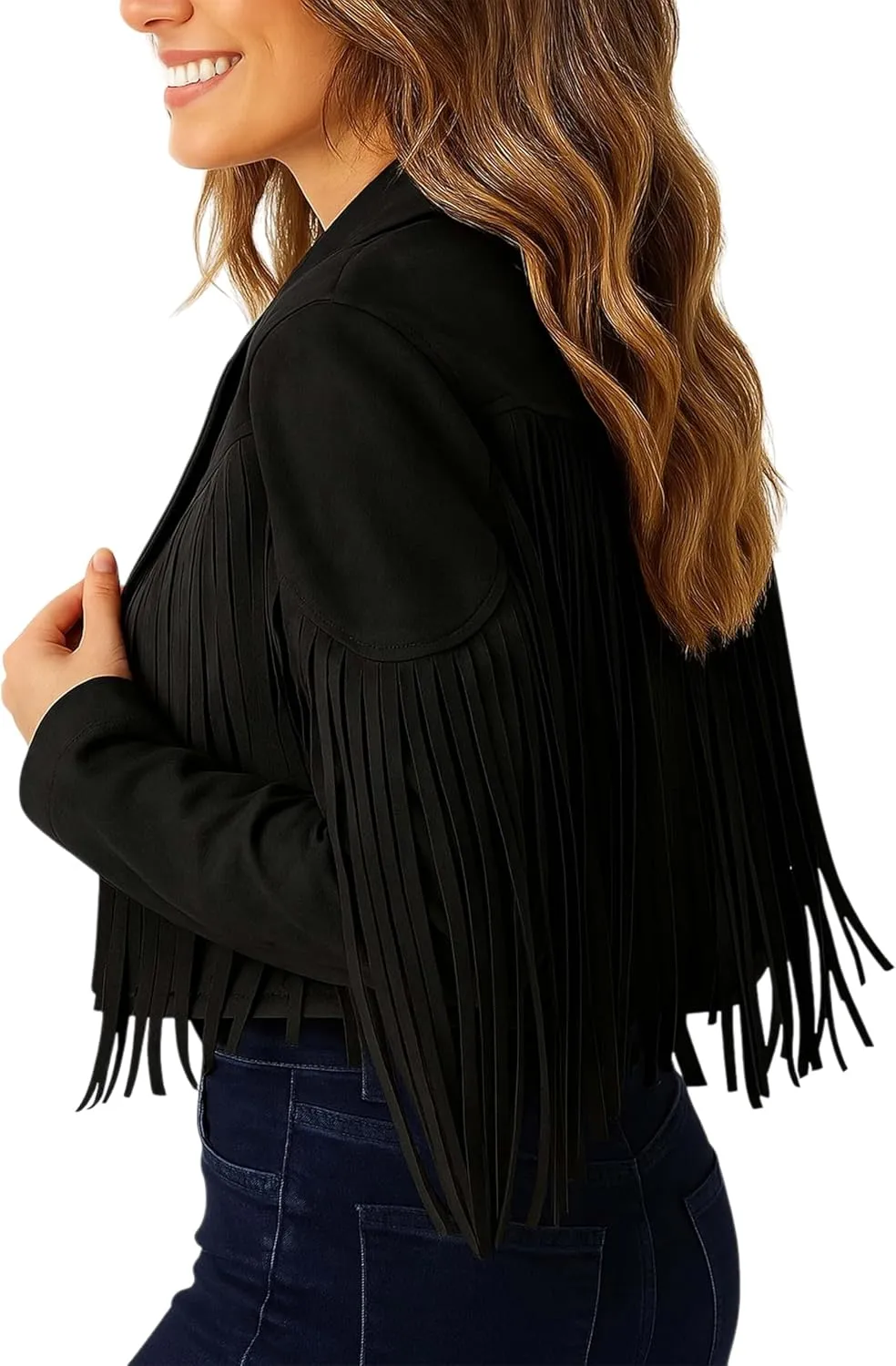 Jild Suede Leather Jacket Women Long Sleeve Fall & Winter Women's Fashion Moto Biker Jacket Open Front Cropped Coat Outerwear