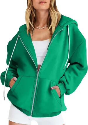 JJHAEVDY Zip Up Hoodie Women Solid Drawstring Sweatshirts Fall Outwear Jacket Hooded Coat Sports Activewear Pocket