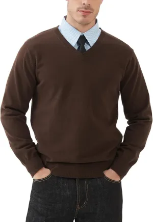 Kallspin Men's V Neck Sweater Pullover Pure Cotton Regular Fit Long Sleeve Knitting Sweaters