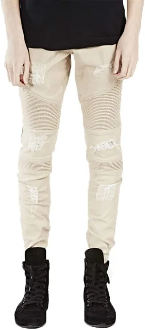Kaxiya2021 Men's Stretch Pleated Jeans Slim Washed Skinny Denim Pants Motorcycle Destroyed Biker Ripped Skinny Trousers