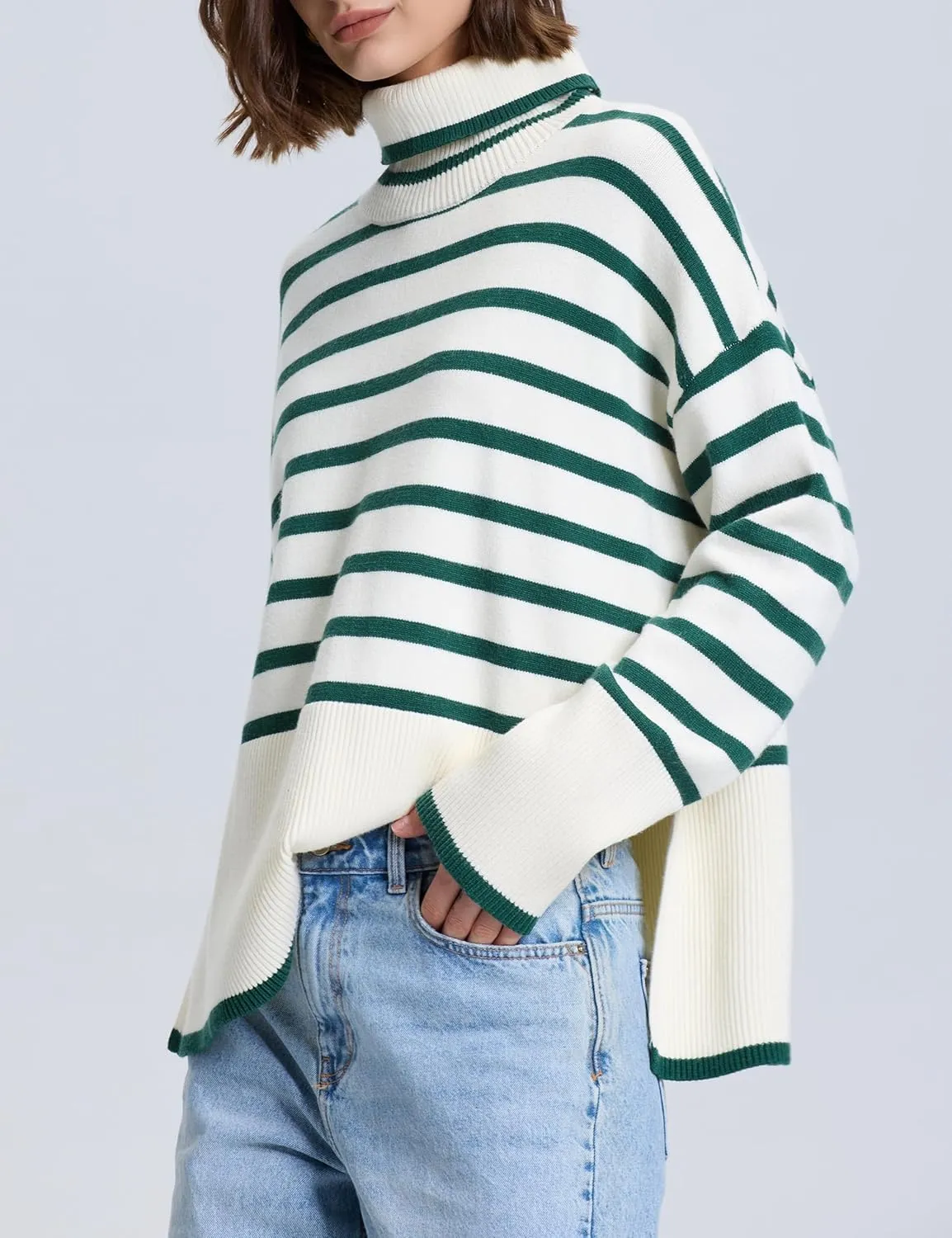 kayamiya Women's Turtleneck Oversized Sweaters Long Sleeve Pullover Knit Tops Split Hem