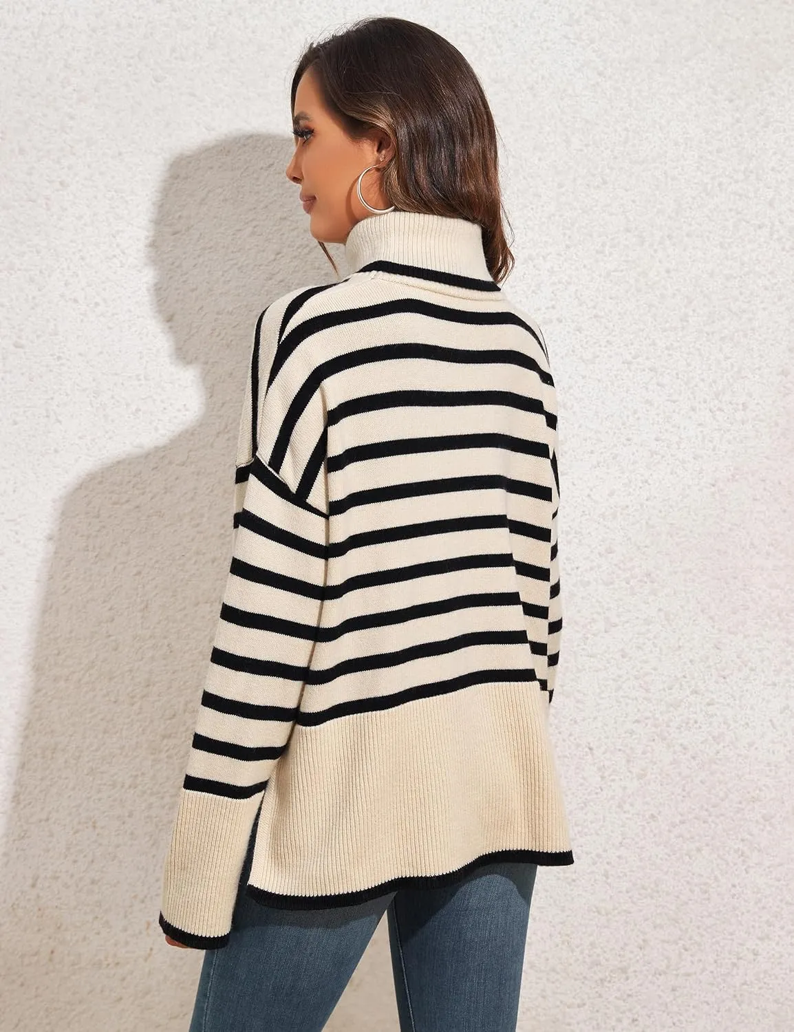 kayamiya Women's Turtleneck Oversized Sweaters Long Sleeve Pullover Knit Tops Split Hem