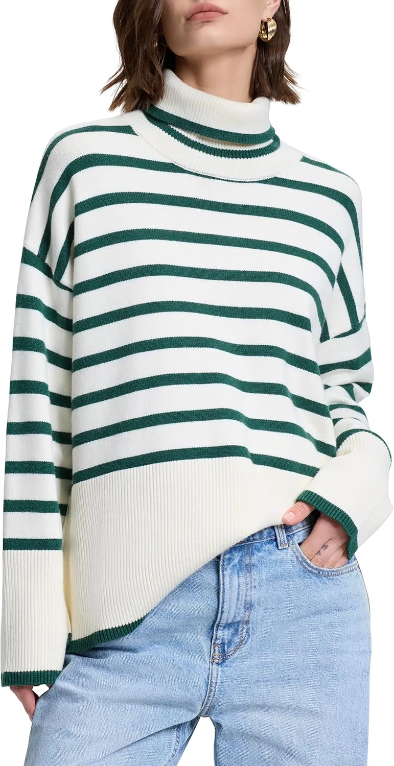 kayamiya Women's Turtleneck Oversized Sweaters Long Sleeve Pullover Knit Tops Split Hem