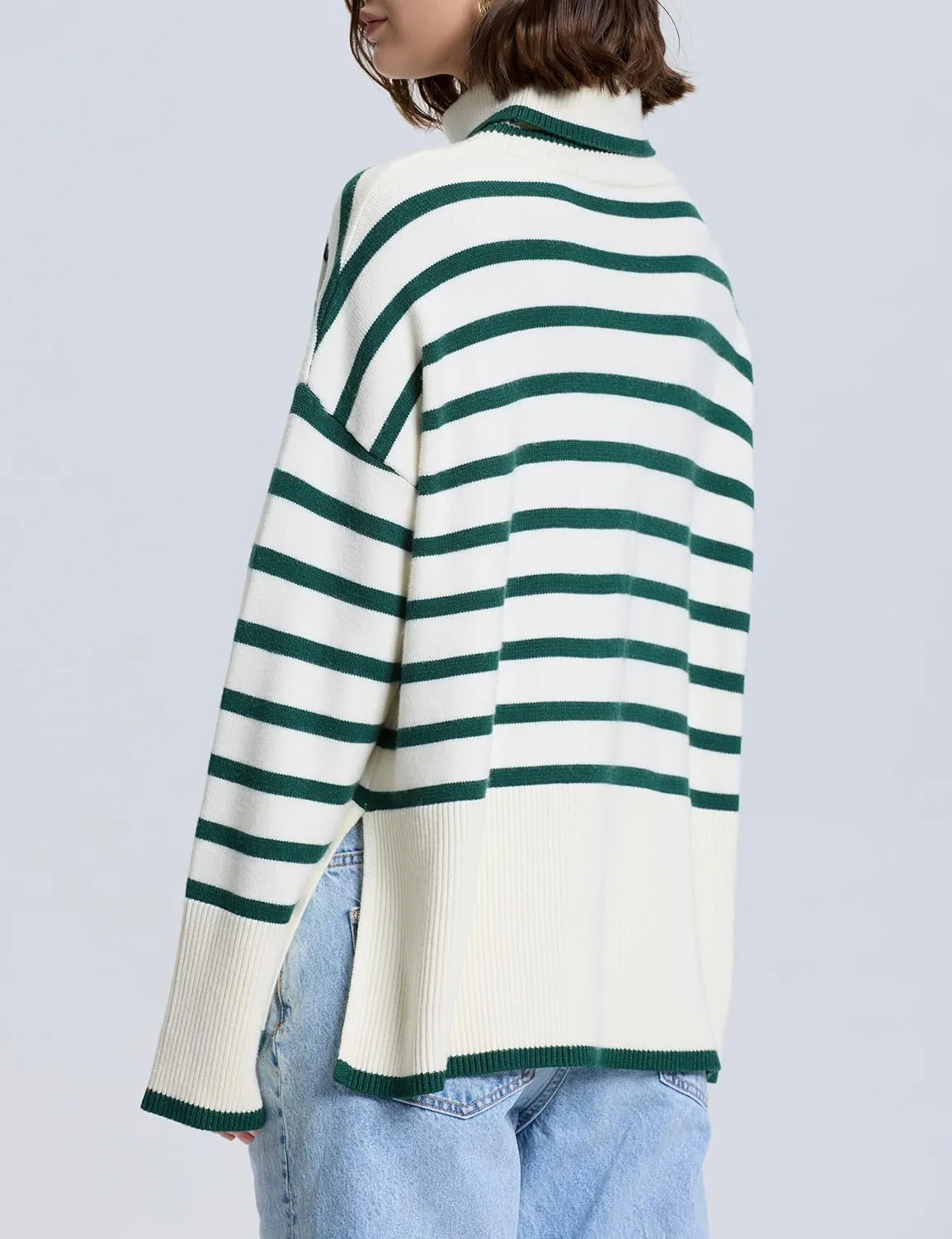 kayamiya Women's Turtleneck Oversized Sweaters Long Sleeve Pullover Knit Tops Split Hem